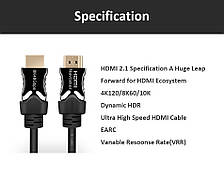 HDMI кабель 4K, 8К 48 Гбіт/с 2.1 Супершвидкісний плоский eARC UHD HDR для 8K samsung QLED tv 2m HDMI 2.1