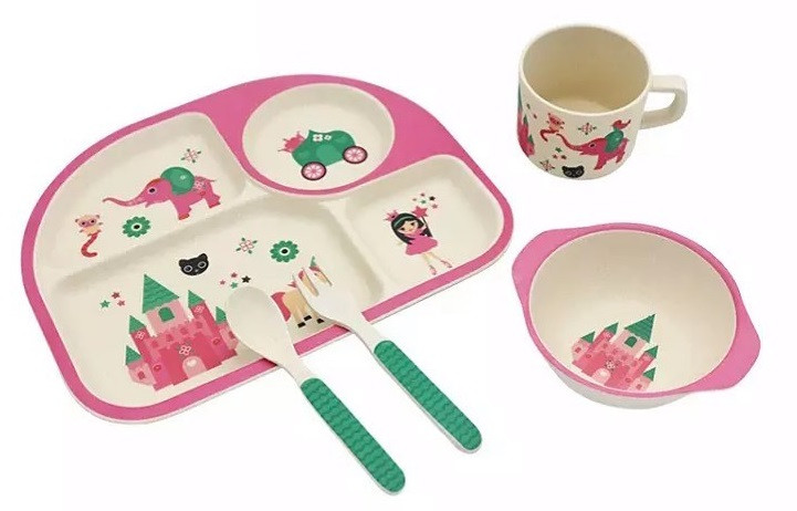 Набір дитячого бамбукового посуду Stenson MH-2773-5 замок принцеси, 5 предметів, фото 1