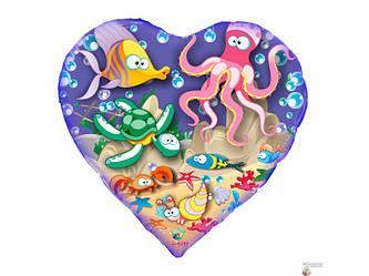 Фольгована куля серце "Морський світ" 18` 46см