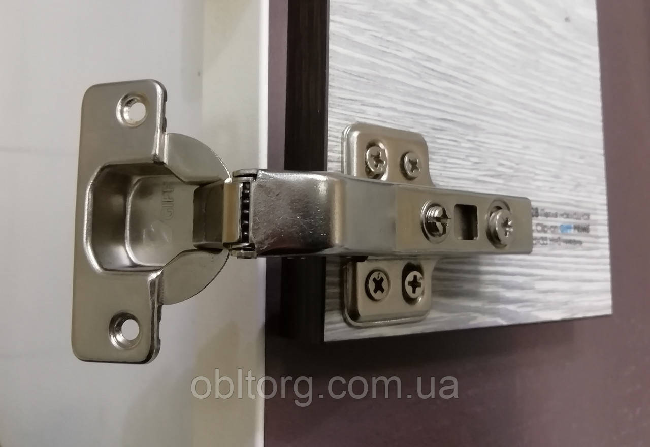 Меблева петля для ДСП накладна з доводчиком CLIP-ON GIFF PRIME 135 градусів D=35 і H=0 НІКЕЛЬ, фото 1