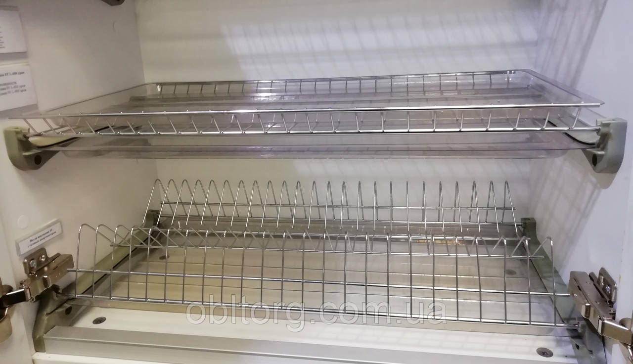 Сушка для посуду фасад 600мм Т4 GIFF Нержавіюча сталь з алюмінієвою рамкою (2 полиці, 2 піддона, 4 кріплення), фото 1