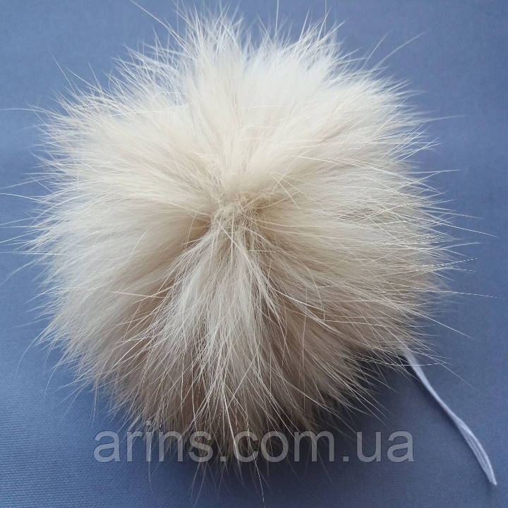 Хутряний бубон (помпон) з натурального хутра кролика.Квіт бежевий.Розмір 6-8 см, фото 1