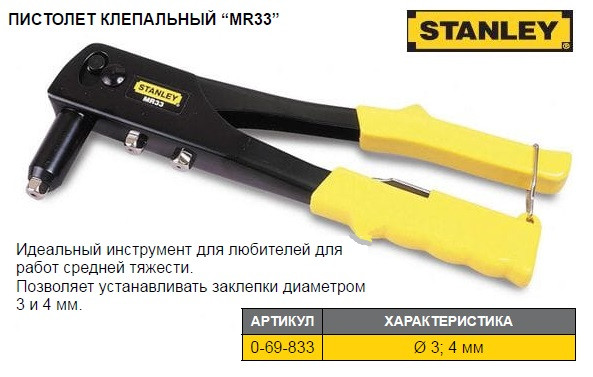 Заклепочник STANLEY Medium Duty Riveter MR33 нити Ø=3,4 мм 0-69-833