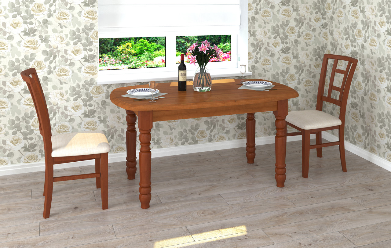 Розкладний обідній стіл з дерев'яними ніжками 150*90см Київ 2 МДФ від Летро горіх (6 варіантів кольору)