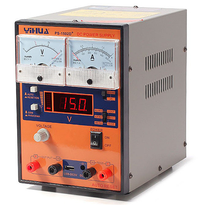 Лабораторний блок живлення Yihua PS-1502D+ 15 вольтів 2 ампери + USB + 9V DC