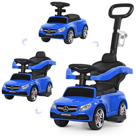 Каталка - толокар з батьківською ручкою Mercedes-Benz (СИНЯ) 639-4, фото 1