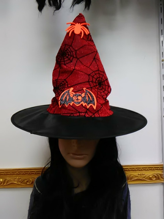 Капелюх відьми з принтом павутина червона, фото 1