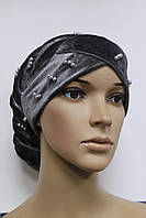 Стильная бархатная серая чалма шапка хиджаб с бусинами