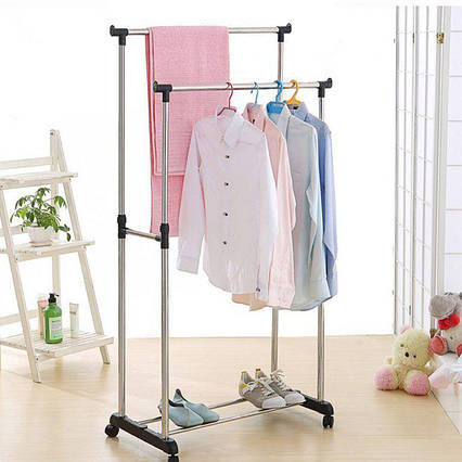 Телескопічна подвійна стійка, вішалка для одягу і взуття Double Pole Clothes Horse