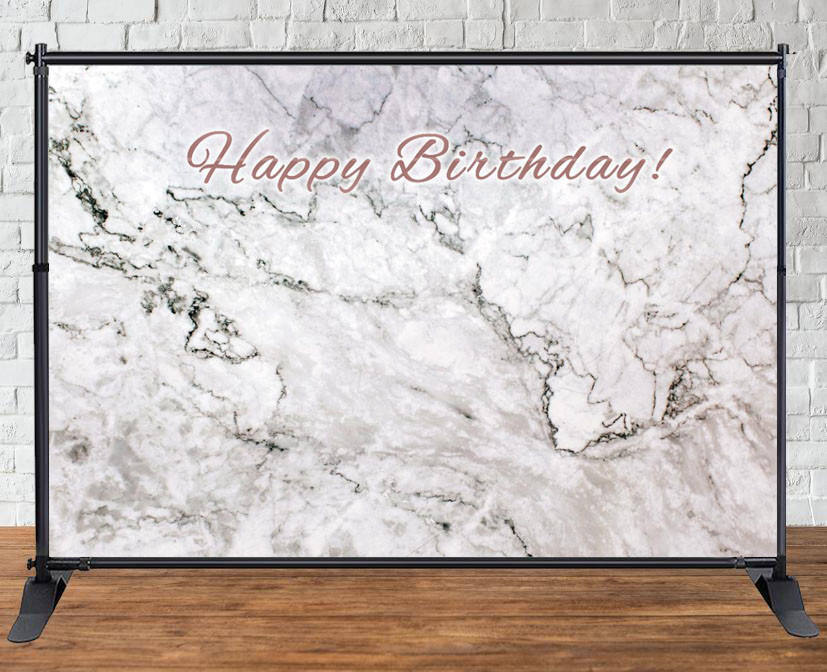 Банер 3х2м (Мармуровий) - Фотозона (вініловий) на день народження - Happy Birthday
