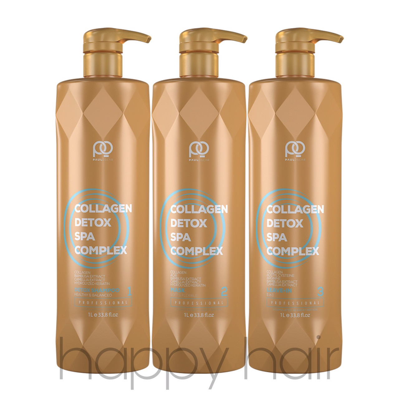 Paul Oscar Collagen Detox SPA Complex Набір для кератинового випрямлення 3х500 мл