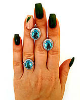 Срібний комплект прикрас «Небесна глибина» з альпінітом і цирконієм