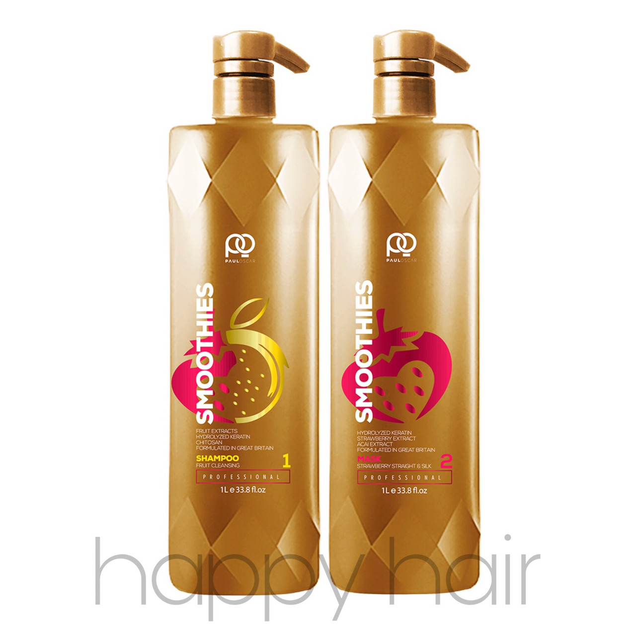 Paul Oscar Smoothies Smooth & Silky Strawberry Набір для кератинового випрямлення 2х1000 мл