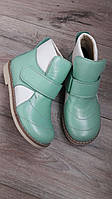 Детские демисезонные кожаные ортопедические бирюзовые ботинки для девочки на липучке р.23-36