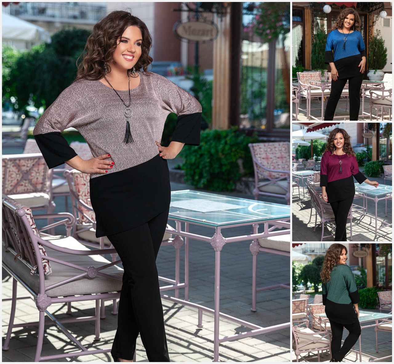 Батал до 60p Ошатний брючний костюм із кулоном 20226, фото 1