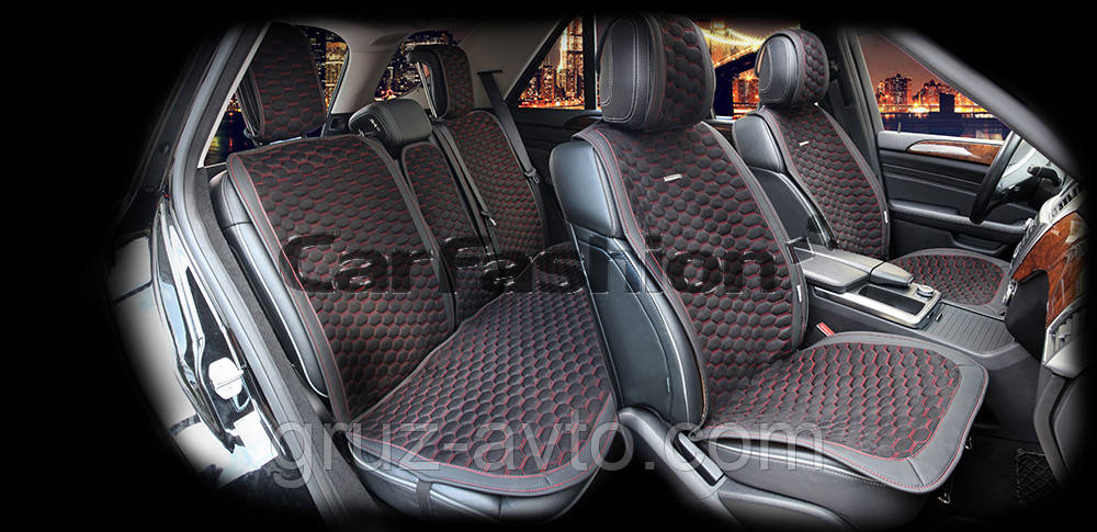 Накидки на сидіння CarFashion Мoдель: CAPRI PLUS чорний, чорний, червоний (22246)