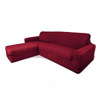 Чехол натяжной на угловой диван с выступом оттоманкой MILANO бордовый. Чехол полностью обтянет ваш диван