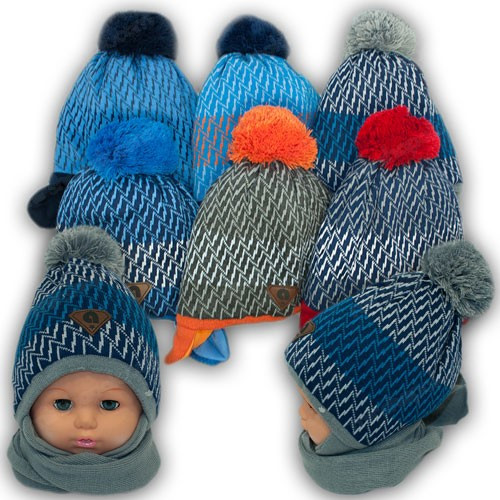 ОПТ Дитячий комплект — шапка та шарф (хомут) для хлопчика, р. 50-52 (5 шт./набір), фото 1