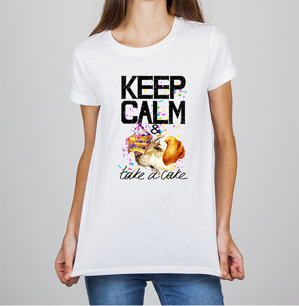 Жіноча футболка із принтом Собака "KEEP CALM take a cake" Push IT