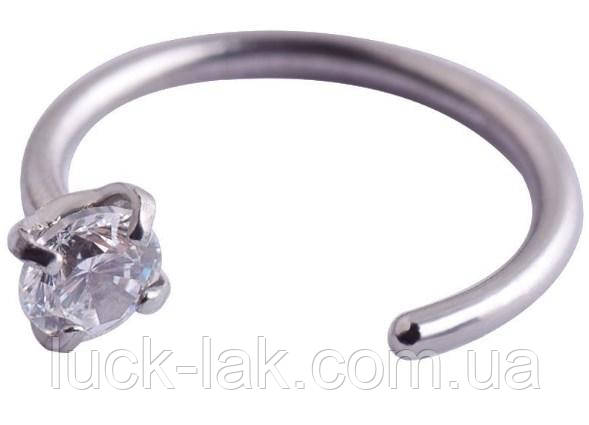 Кільце пірсинг для носа з білим кристалом 2,5 мм срібло, фото 1