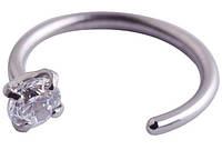 Кольцо пирсинг для носа с белым кристаллом 2,5 мм серебро