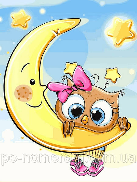 Акційна Картина за номерами Babylon Совенок на місяці (VK227) 30 х 40 см, фото 1