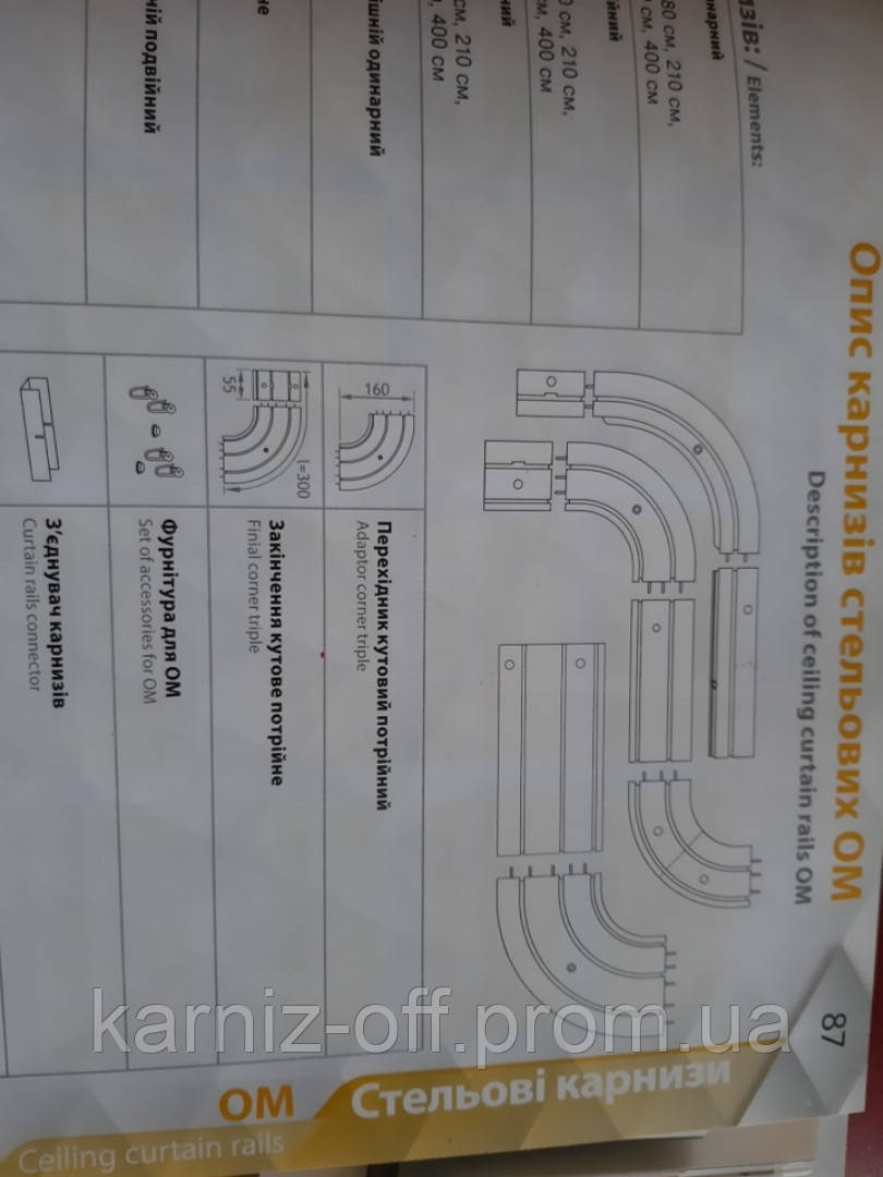 Комплект закінчень для карниза стельового ОМ 3