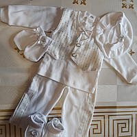 Детский нарядный тонкий с длинным рукавом комплект на крестины или выписку для мальчика 0-3 месяца, рост 56-62