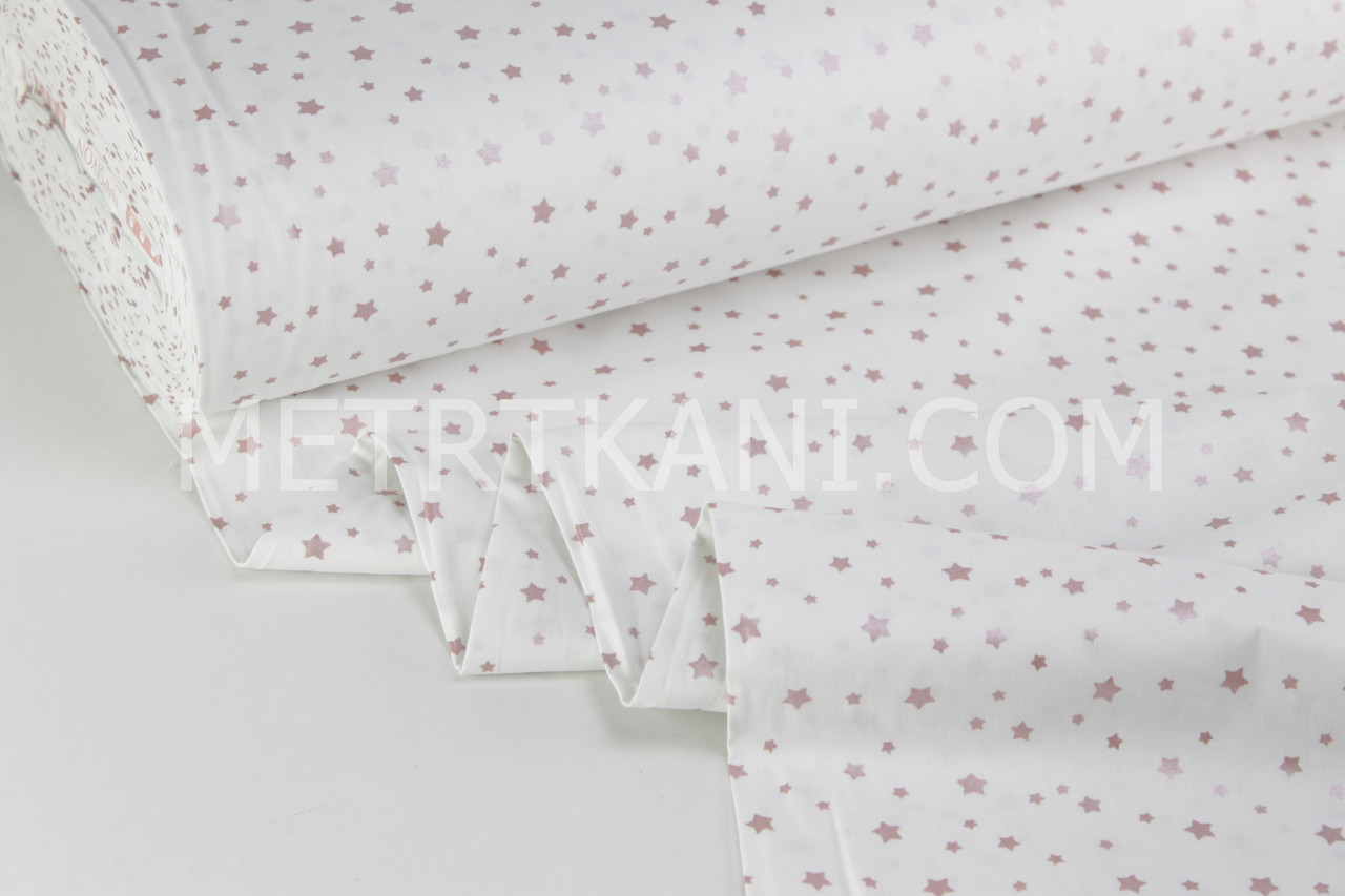 Тканина ранфорс Туреччина 240 см "Звітрозад" (глітер) брудно-рожевий на білому No WH-0196-3, фото 1