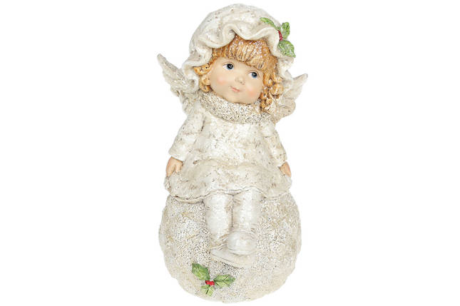 Декоративна фігурка Ангелочок на сніжці, 20 см, колір — шампань, полістоун, 1 шт. (887-329), фото 2