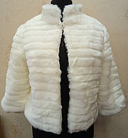 Тепла кремова весільна шубка (курточка), рукав 3/4, штучне хутро, 48 розмір