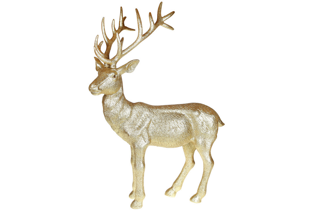Новорічний декор Олень, 76 см, колір — золотий глітер, пластик, в пакованні 1 шт. (113-312)