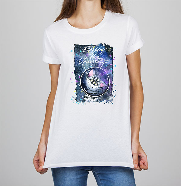Жіноча футболка з принтом Кіт "Enjoy the Universe" S, Білий Push IT