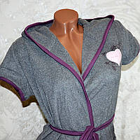 Размер S (40-42). Женский серый махровый халат с капюшоном и карманами, теплый, Virginia Secret, Турция
