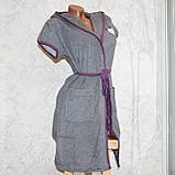 Розмір S (40-42). Жіночий сірий махровий халат із капюшоном і кишенями, теплий, Virginia Secret, Туреччина, фото 2