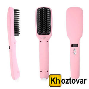Гребінець-випрямляч для волосся 2 в 1 PTC Heating Ionic Hair Straightener Brush Рожевий