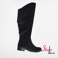 Чоботи жіночі замшеві чорного кольору з високою голінню «Style Shoes»