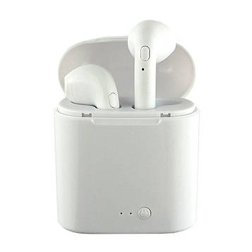 Бездротові блютуз навушники i7S TWS з боксом для зарядки White