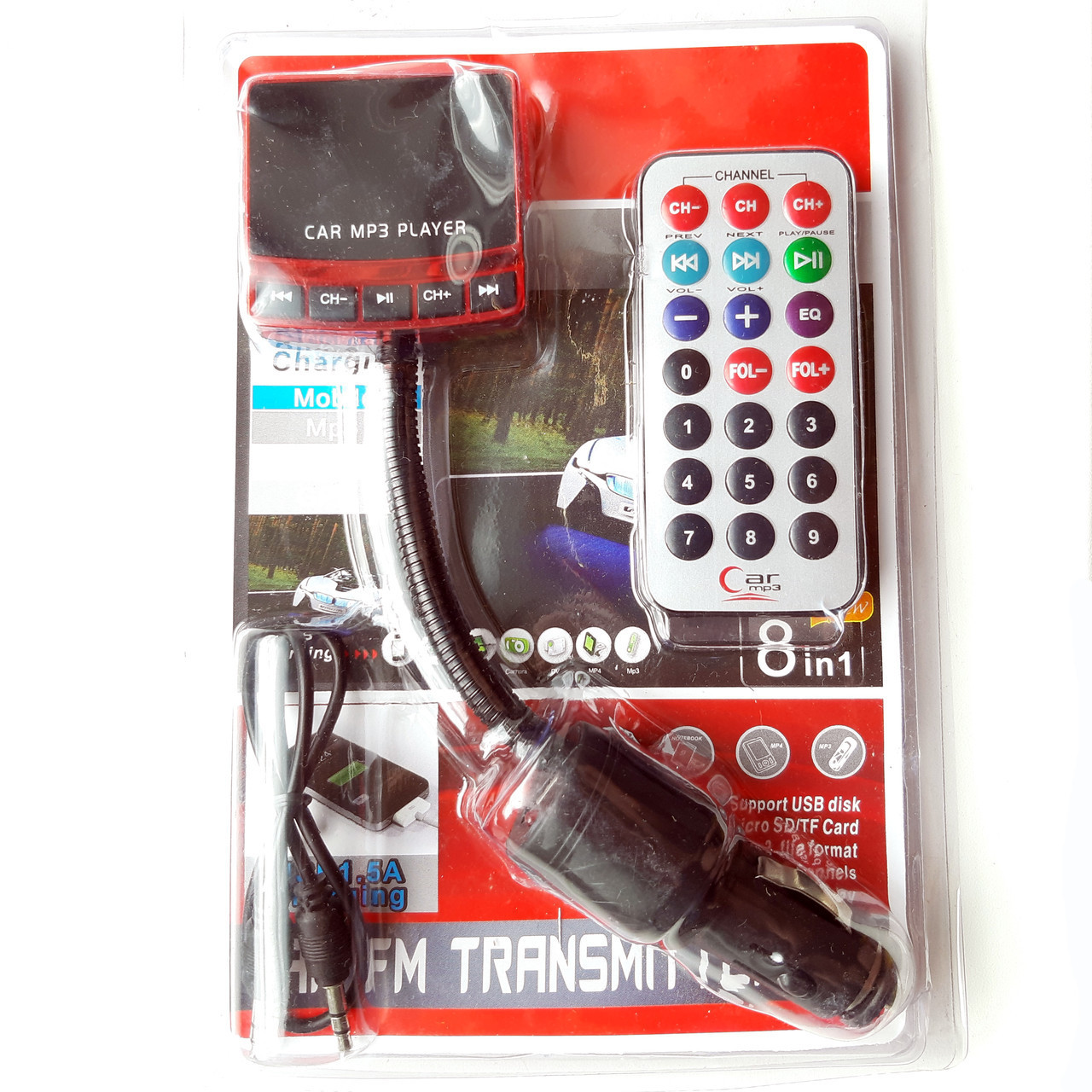 Автомобильный модулятор-fm трансмиттер 856 (USB, micro SD, MP3) Black Red - фото 5 - id-p1056991018