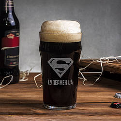 🍺 Бокал для пива з написом "Супермен UA". Пивний бокал з принтом, подарунковий, на подарунок, для пива