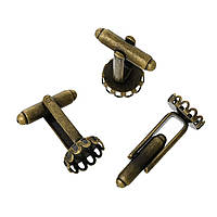 Запонка для манжет, Антична бронза, Основа для кабошона, кругла (для 10 mm), 27 мм x 11 мм, Ціна за 1 шт