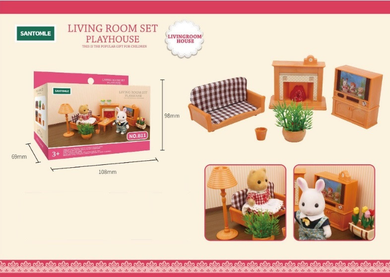 Меблі для флоксовых тварин B11 Вітальня з каміном (аналог Sylvanian Families)