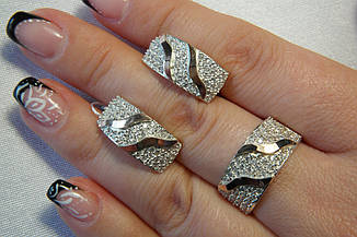 Сережки жіночі срібні з дрібними фіанітами та золотом, фото 3