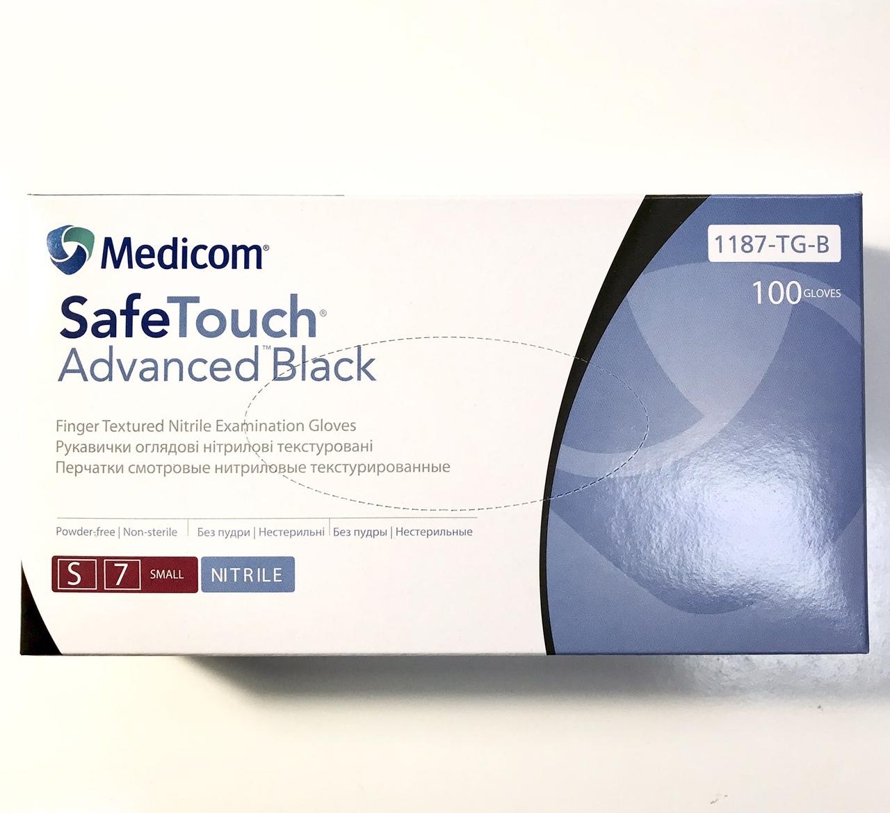 Нітрилові рукавички Medicom SafeTouch Black, розмір S, чорні 3,6 гр, 100 шт