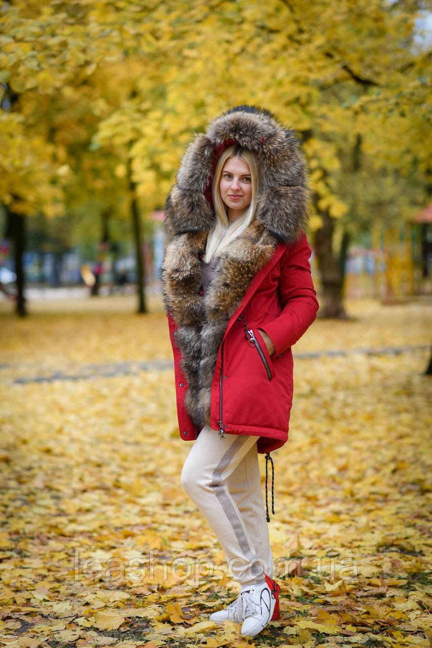 Зимова жіноча парка з хутром єнота, фото 1