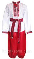 Костюм український для хлопчика ( від 1 по 4 років) з червоними шароварами, на 2 роки, сорочка з червоною вишивкою
