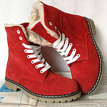 Суперскіткі зимові жіночі червоні чоботи черевики в стилі Timberland теплі нубук