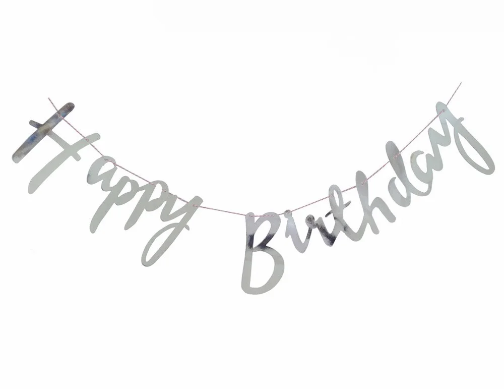 

Гирлянда бумажная Happy birthday прописью, серебро