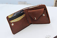 Чоловічий шкіряний гаманець ручної роботи з кишенею для дрібниць. Портмоне коричневе шкіряне ручної роботи