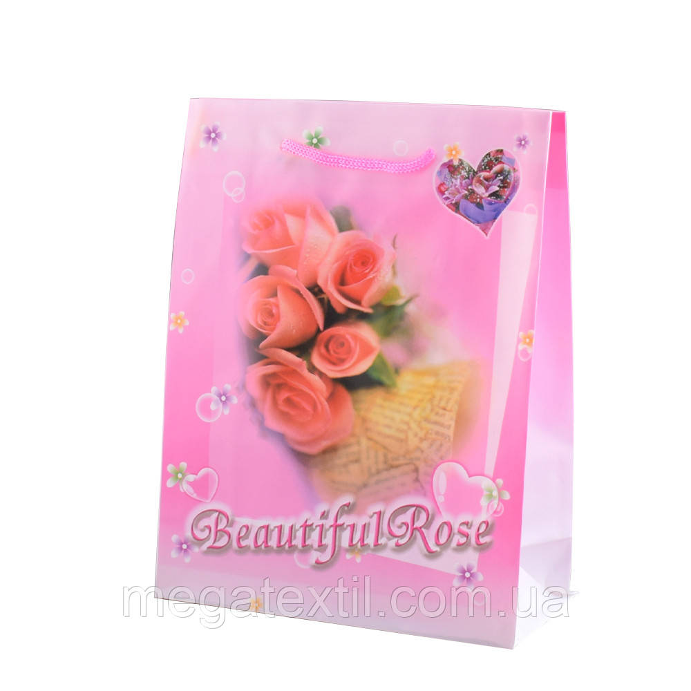 Пакет подарунковий 23х18х7,5 см з трояндами Beautiful Rose рожевий (42301.023)